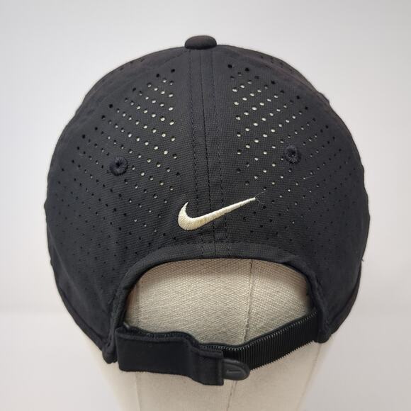 Nike Strapback Baseball Cap Black One Size Adjustable Embroidered Big Swoosh - Picture 6 of 8